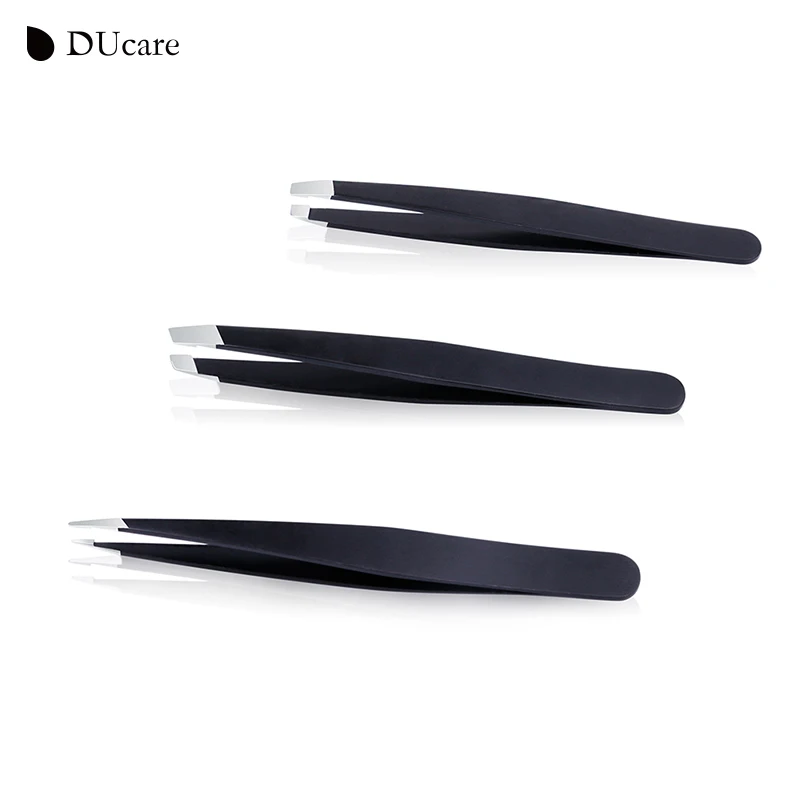 DUcare 3 шт. пинцета для бровей и 1 шт. Складная Расческа для ресниц точечный кончик/Наклонный кончик/плоский кончик инструменты для макияжа