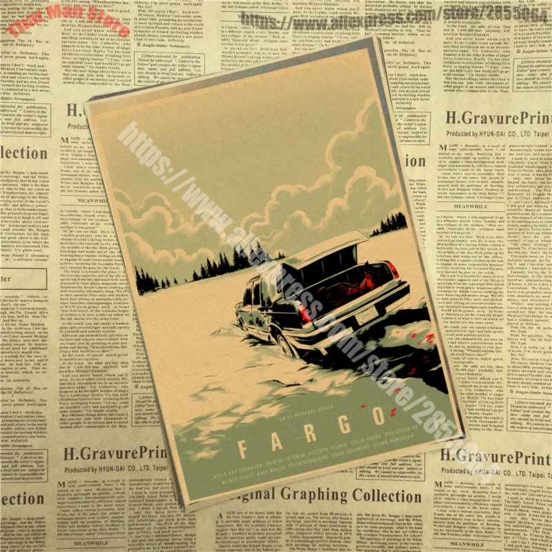 Fargo ВИНТАЖНЫЙ ПЛАКАТ справа Фарго ТВ фильм Мартин Фримен декоративная живопись Ретро плакат 42X30 см - Цвет: Светло-серый