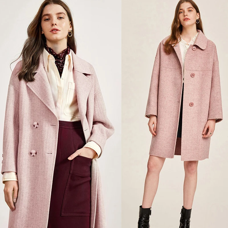 Двухстороннее утолщенное шерстяное пальто Pearlsilk в елочку 3 цвета зимнее из 100%-ной