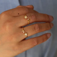 2018 cute moon star open adjust ring midi minimal styles paved cz white opal gem top quality fashion gold color jewelry