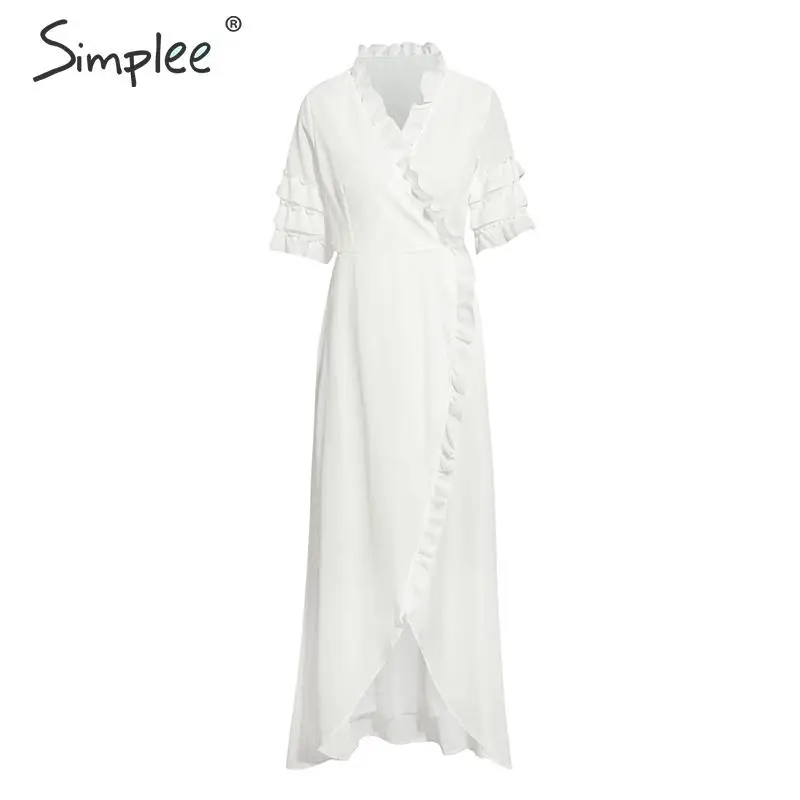 Женское платье миди с запахом Simplee богемное женское летнее белое 2019 V образным