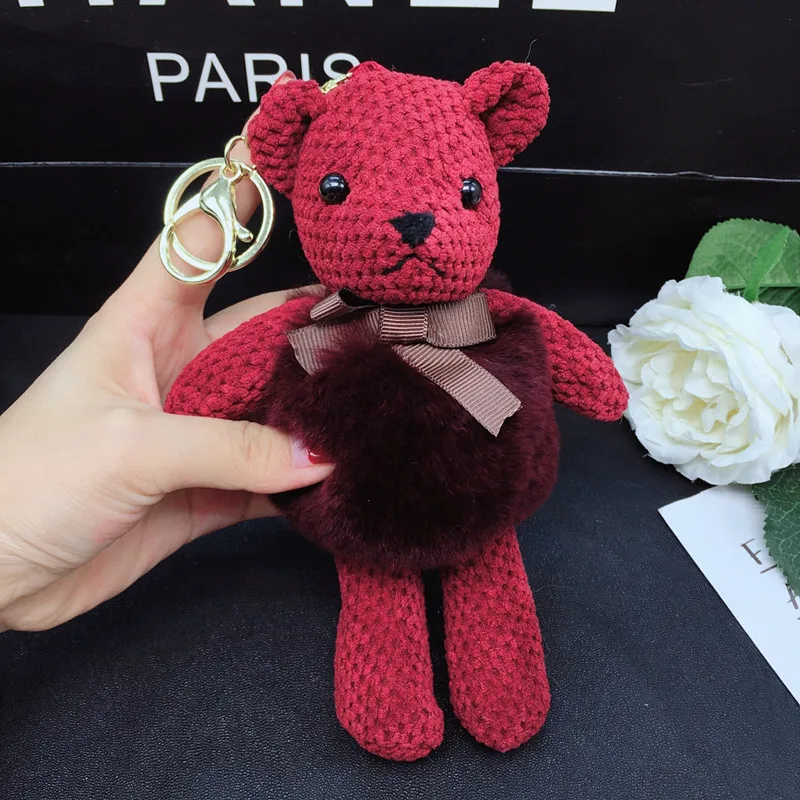 Новинка 2019 милый пушистый брелок с медведем подвеска помпонами из кроличьего