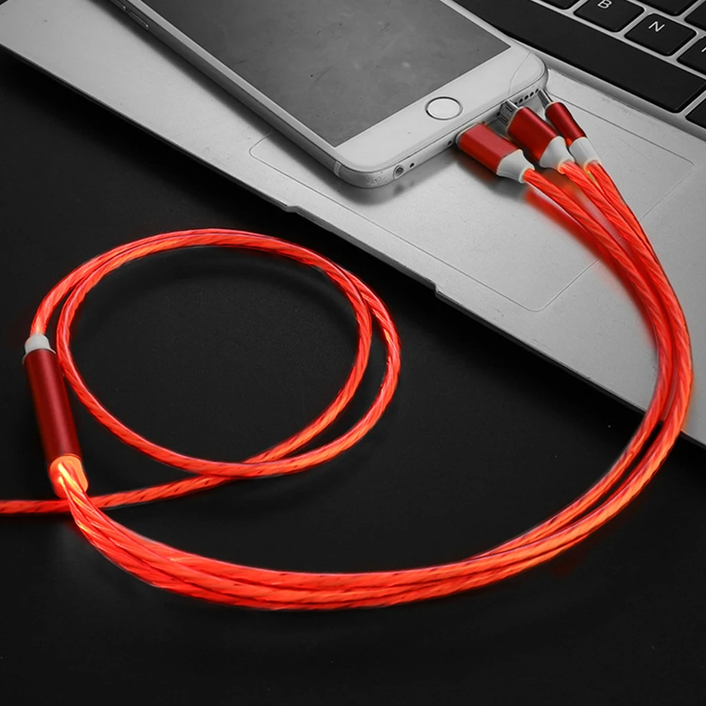 Красный Кабель Micro USB/type C/Lightning 3 в 1 светодиодный кабель с током для зарядки iPhone huawei Sumsung смартфонов - Цвет: Красный