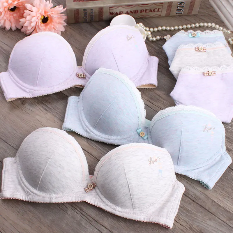 

Japanese cotton bralette sets breathable cotton lace underwear bra suits the development of girls students sutian gather three