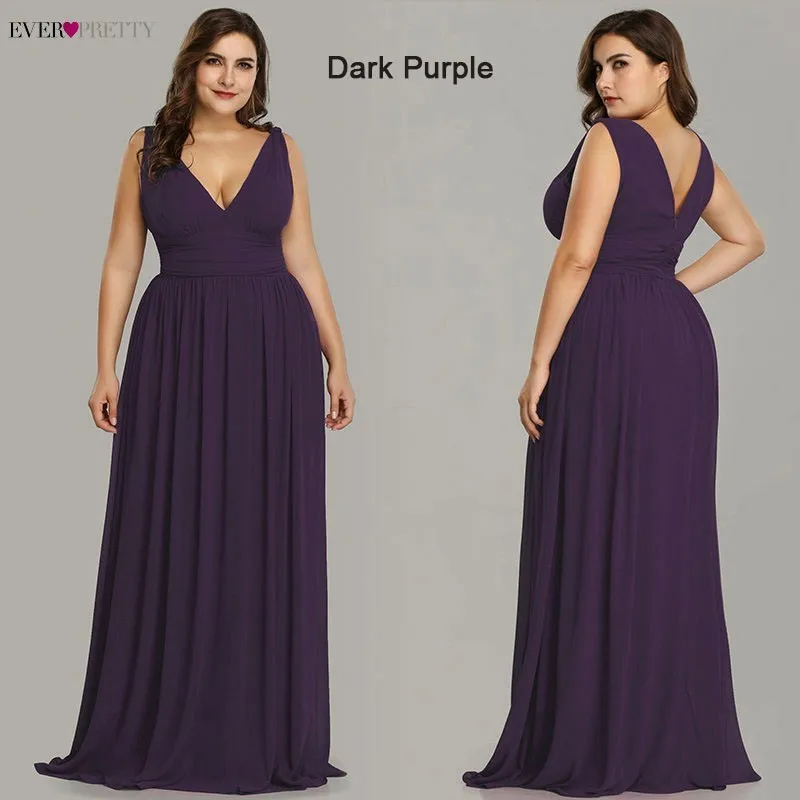 Ever Pretty, платья подружки невесты размера плюс,, Vestidos, элегантные, трапециевидные, v-образный вырез, открытая спина, длинные, шифоновые, свадебные, вечерние платья EP09016