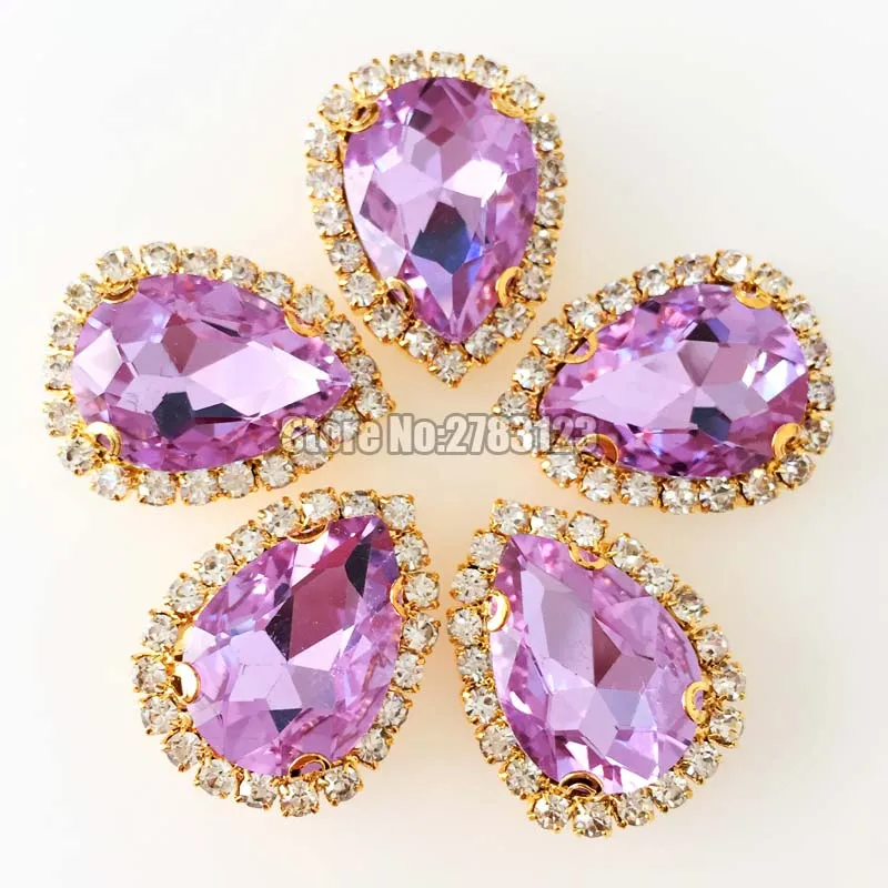 Хрустальная фиолетовая Кнопка faltback хрустальное Золотое основание AAA стразы 7x10 мм