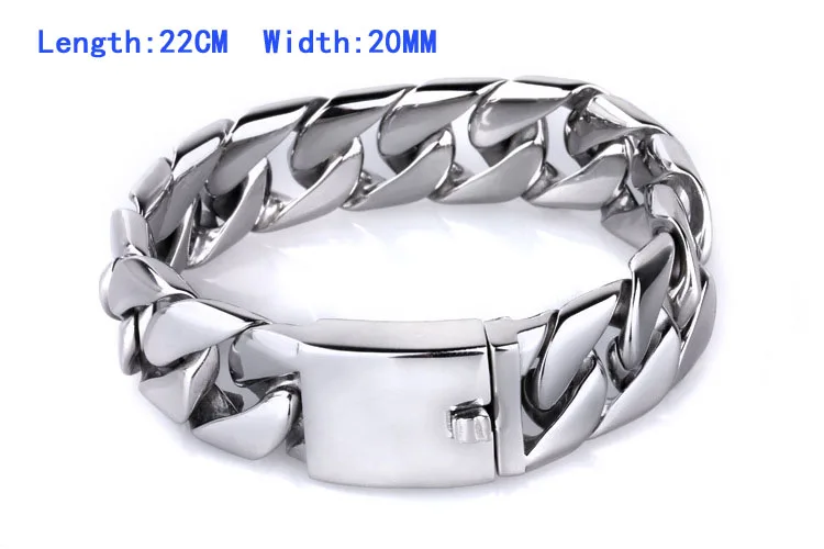 220mm x 20mm 20/26/31 мм 316L Нержавеющая сталь кубинский Браслет Огромный тяжелый Серебристая цепь Оптовые ювелирные изделия мужские Мальчики браслет - Окраска металла: 220mm x 20mm