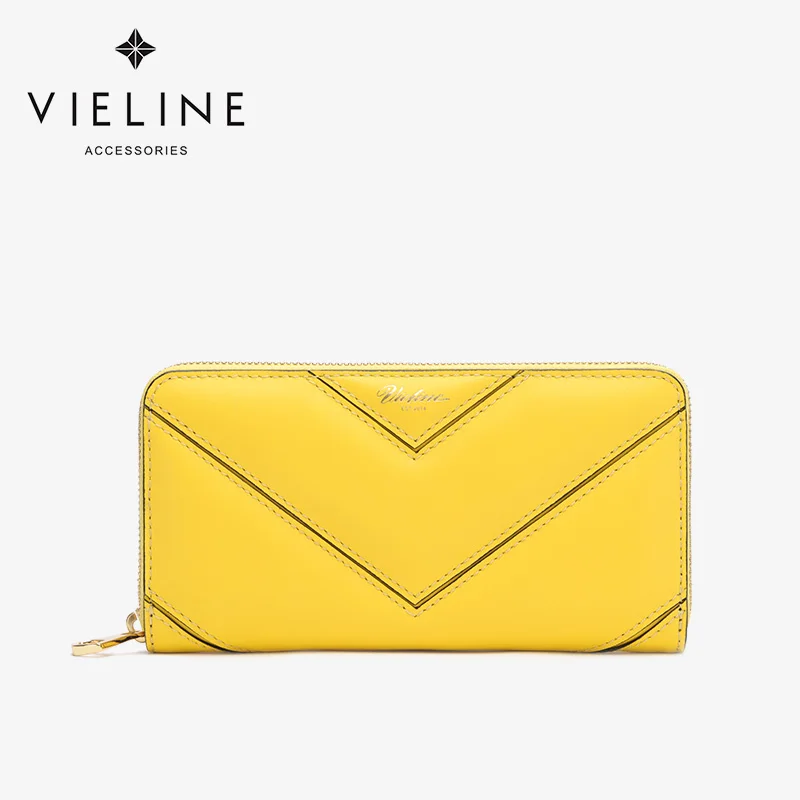 Vieline, известный бренд, женские клатчи из натуральной кожи, кошелек, Дамская мода, коровья кожа, Длинный кошелек, большой кошелек - Цвет: all yellow
