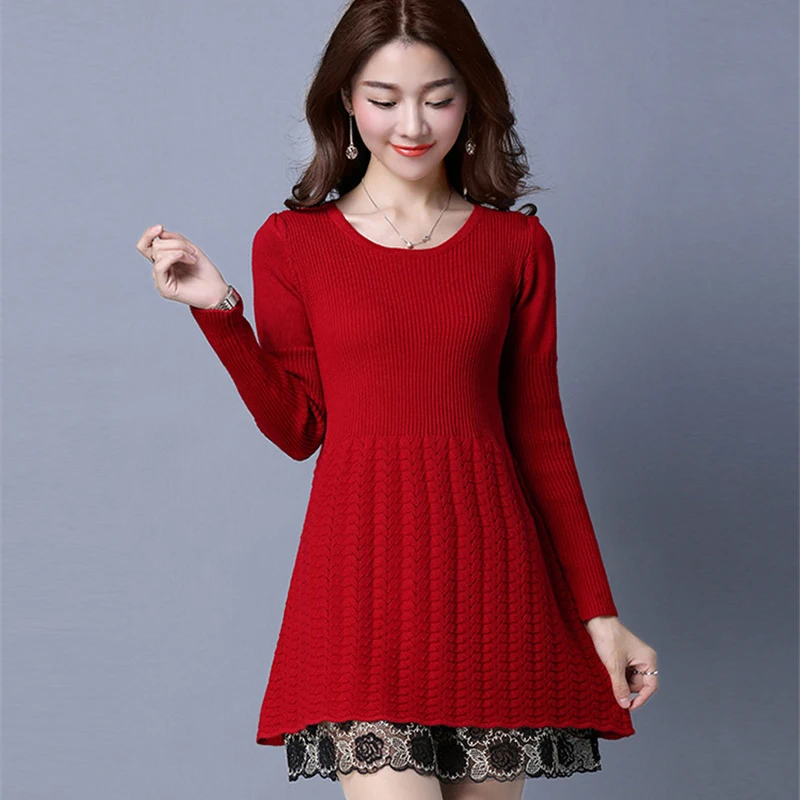 2019 New Autumn Winter Sweater Dress Women Long Sleeve O-neck Knitted Female Slim Casual Sweaters Pullovers R314 | Женская одежда