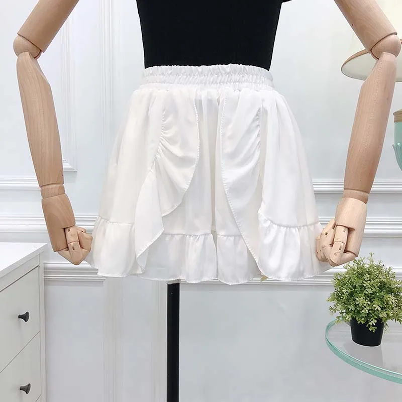 DOSOMA эластичным поясом шифон мини юбка женщин рюшами line короткая женская