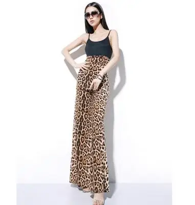Женские широкие брюки с высокой талией Boho свободные леопардовые Длинные