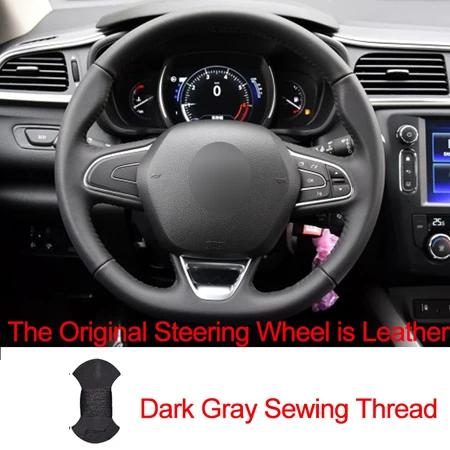 Leather Dark Gray Ручной швейный чехол рулевого колеса автомобиля для Renault Kadjar Koleos Megane Talisman Scenic Volant Оплетка на руль - Название цвета: Leather Dark Gray