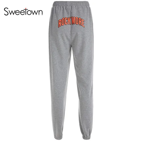 gray Sweetown серые повседневные зимние брюки для женщин модные брюки хиппи с высокой талией и буквенным принтом трикотажные спортивные штаны уличная одежда - Цвет: gray