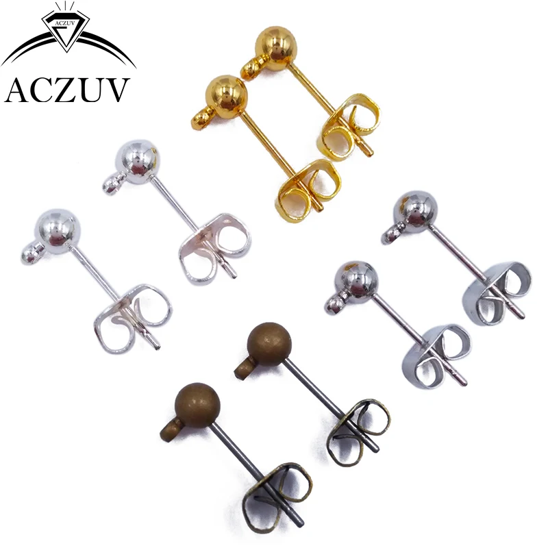 200 шт серебро золото античный бронзовый родиевый покрытием 4 мм Серьги шарики с