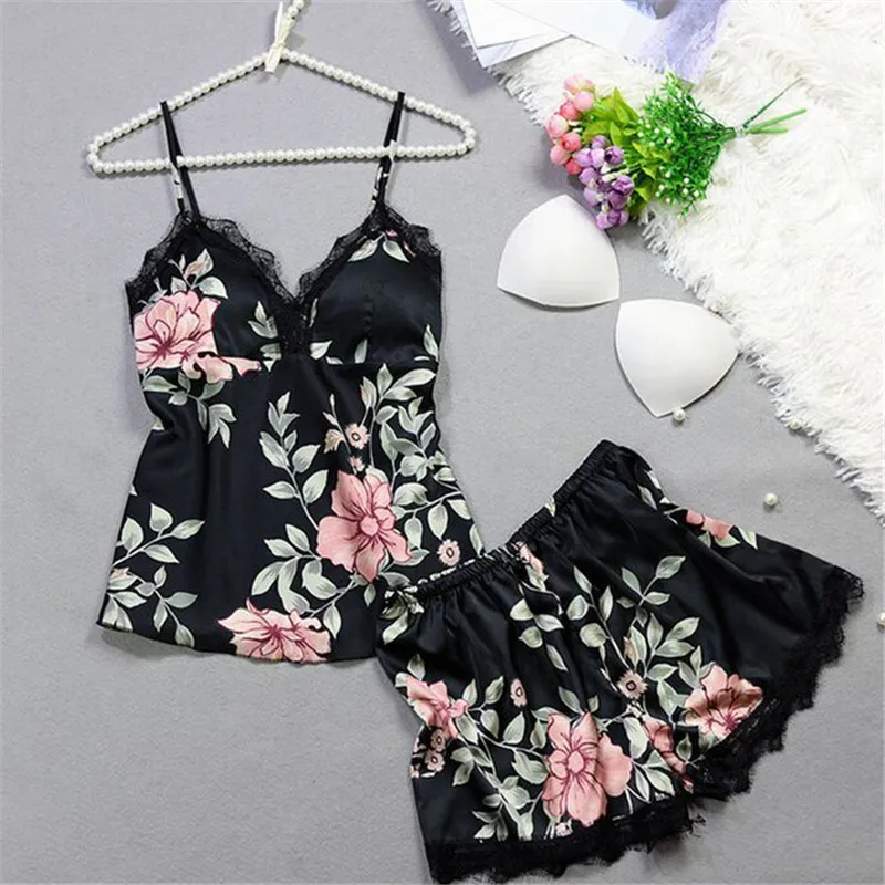 Женская шелковая атласная ночная рубашка летний комплект сексуального