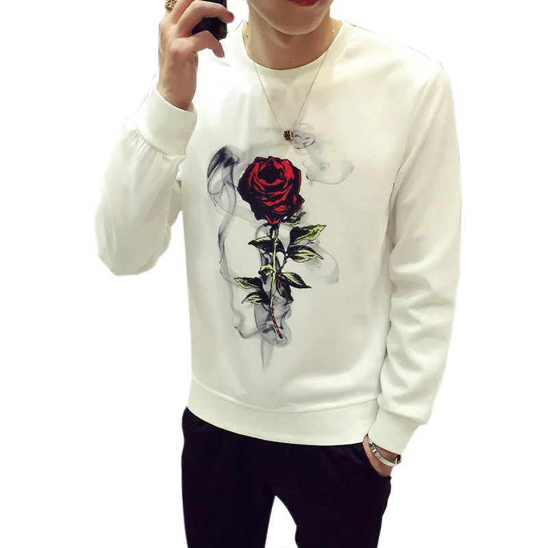 Осенняя футболка с круглым вырезом и цветочным принтом мужская длинная