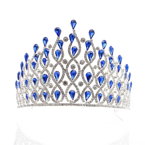 blue silver DIEZI барокко Роскошная свадебная корона для женщин Великолепная 4 цвета Хрустальная Свадебная Корона-тиара повязки для волос аксессуары - Окраска металла: blue silver