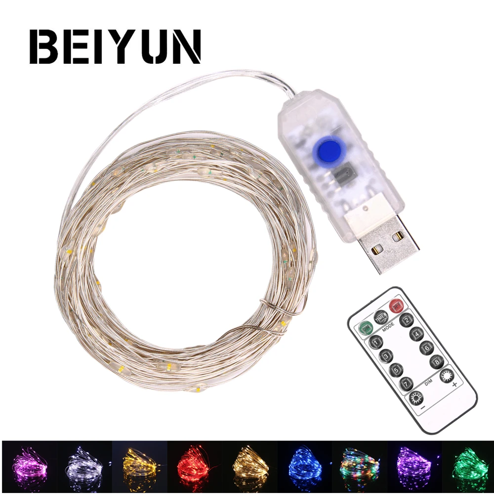 Водонепроницаемый DC5V USB светодиодная гирлянда для улицы Led струнные Серебристая