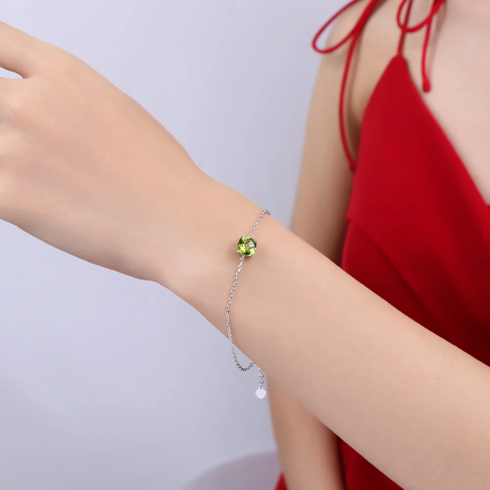 MoBuy MBHI039 Flat Natural Gemstone Peridot Bracelets &amp Bangles 925 Sterling-Silver-Jewelry White Gold Plated Chain For Women | Украшения