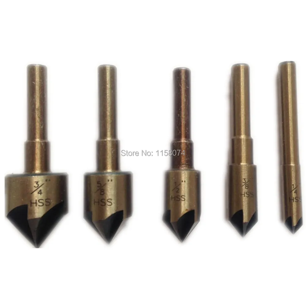 5pc 82 Degree 5 Flutes Angle Counter Sink Bit Tri-Flat Shank Countersink Drill Set Wood Chamfer 1/4" 3/8" 1/2" 5/8" 3/4" |