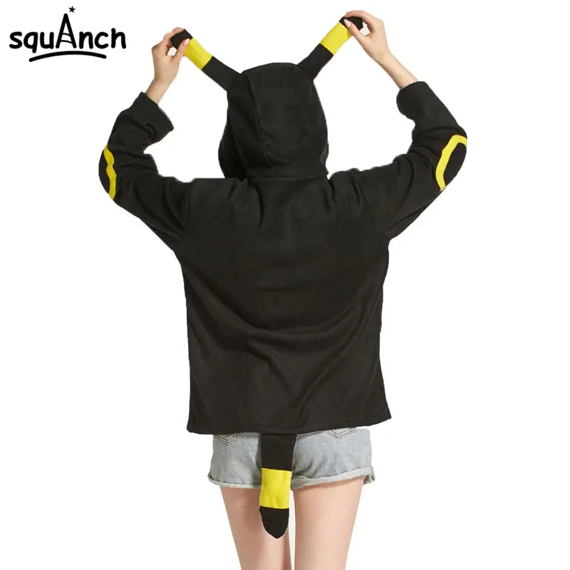 Umbreon Толстовка мультфильм Аниме толстовки черная молния куртка с капюшоном для взрослых пара забавные свободные с длинным рукавом Вечерние