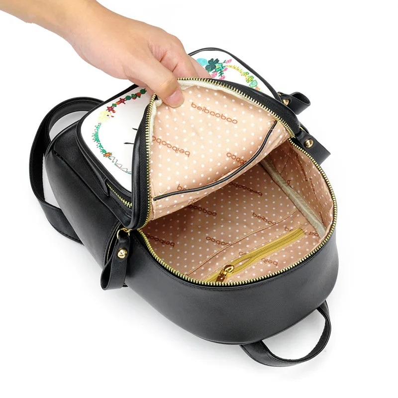 Новые принты рюкзак белый черный женский туристический для студентов PU двойная