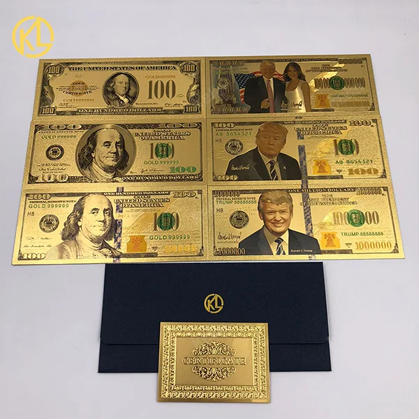 Лидер продаж, американский стиль, подарок, деньги, 1, 2, 5, 10, 20, 50, 100 долларов США, набор золотых банкнот для игр и рекламных подарков - Цвет: 100 and trump