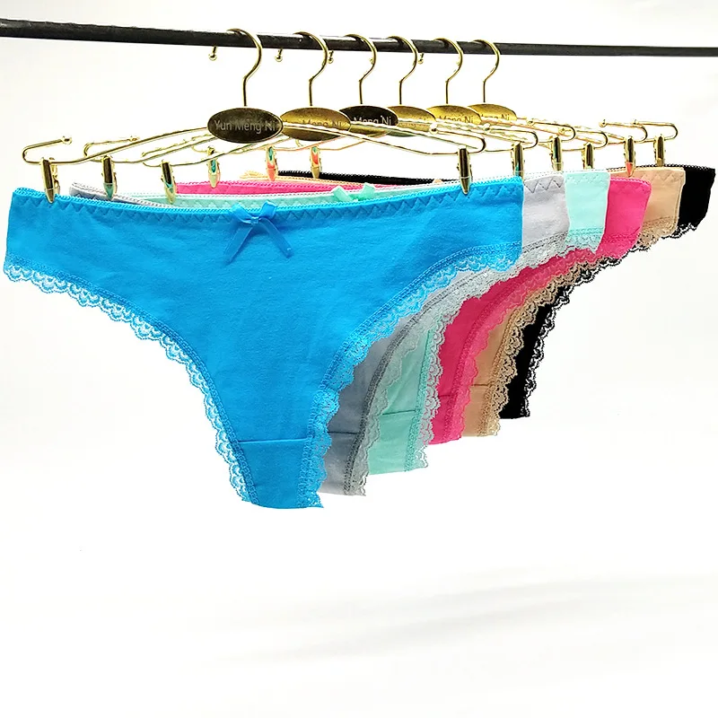 5 шт./лот женское нижнее белье из хлопка Трусы-стринги Однотонные трусы для