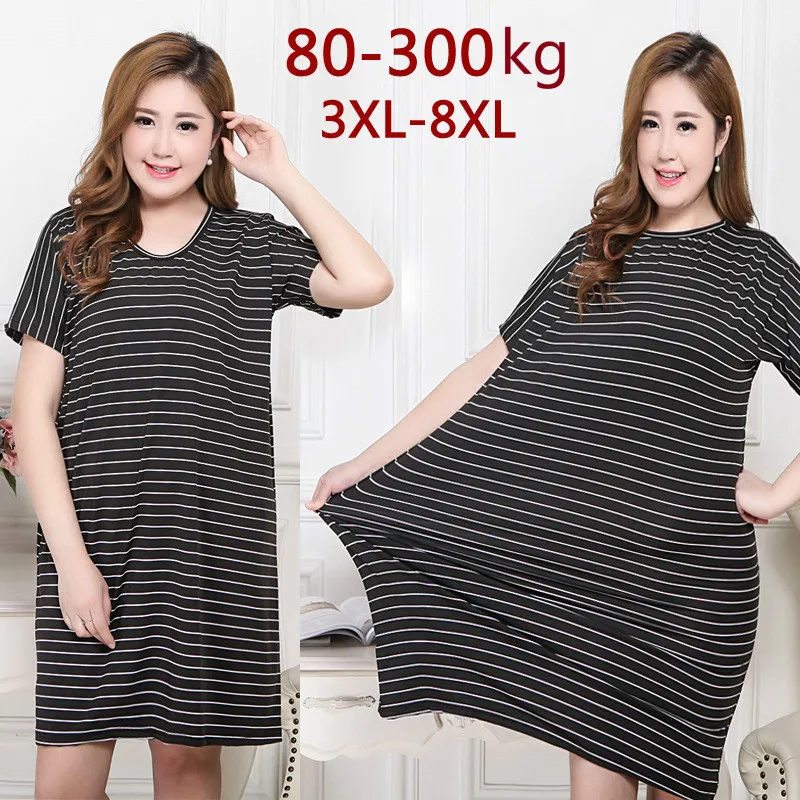Женское Повседневное платье в полоску 3XL-8XL свободное эластичное средней длины