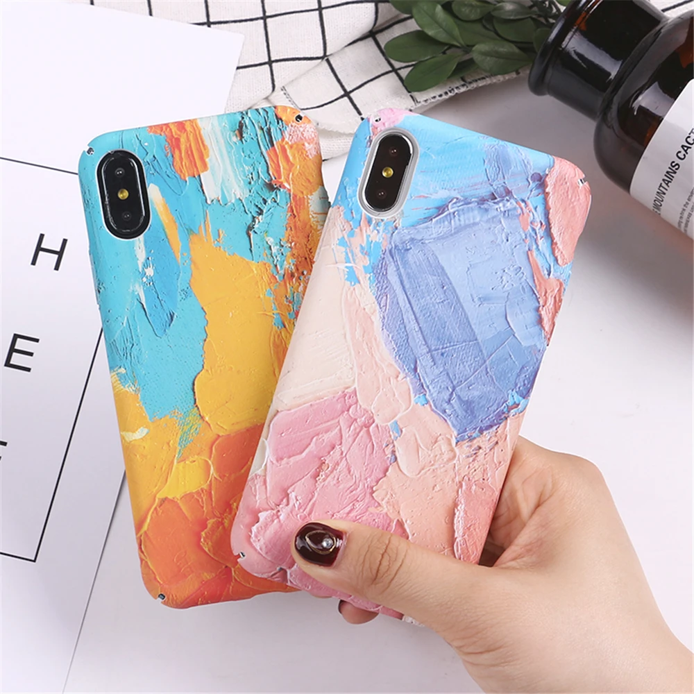 Phone Case For iPhone 6 6S Plus 7 8 X 10 Colorful Crayon Painting Luminous Matte Hard PC Full Protection Back Cover Coque |