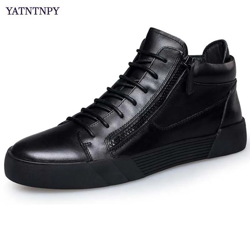YATNTNPY Plus big size Shoes Men Casual leather shoes men's flat sneakers Man Black Platform pant sapatos moccasins | Обувь