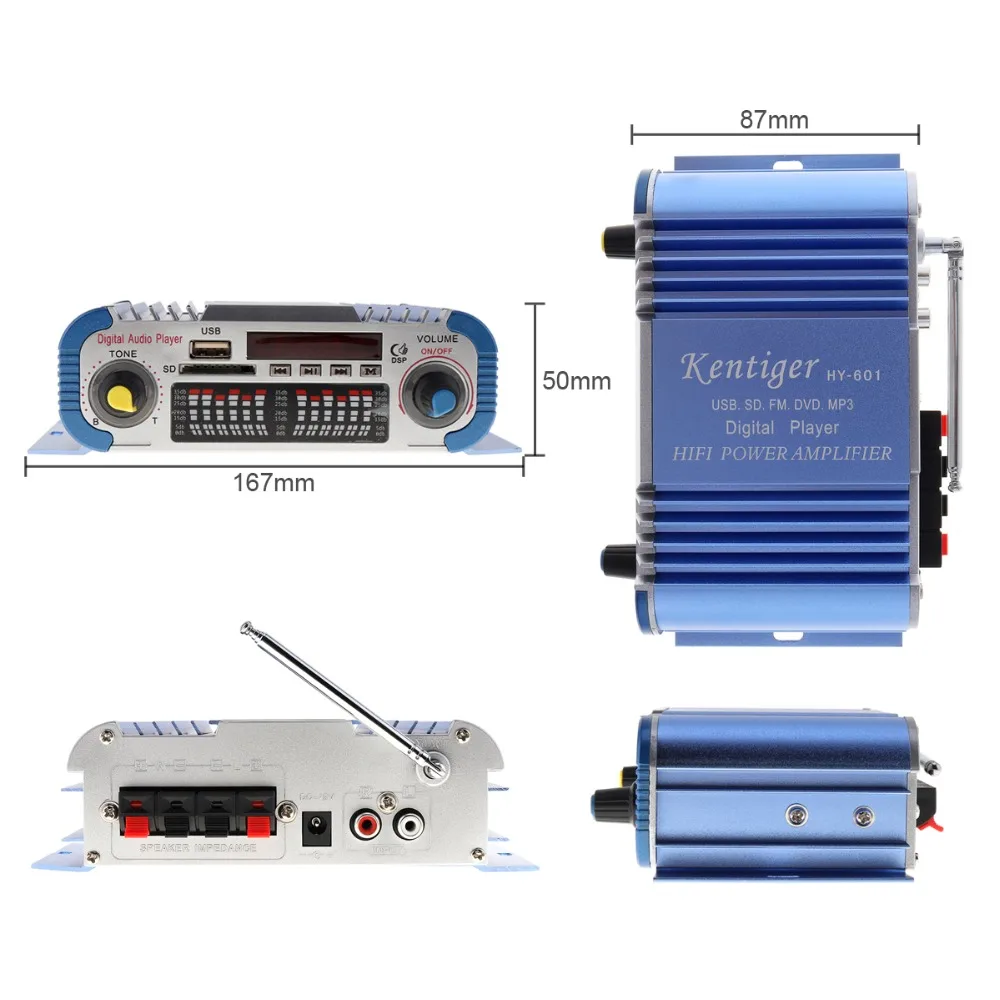 Kentiger Mini цифровой автомобильный аудио усилитель 2 канала Hi Fi стерео Аудио режим