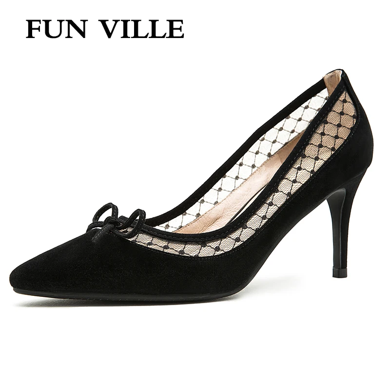 

FUN VILLE New Fashion Spring Summer Women Pumps Kid Suede Woman High Heels Shoes For Women Casual shoes Sexy Ladies shoes