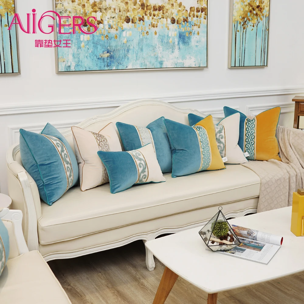 Avigers роскошные бархатные Лоскутные Полосатые Чехлы для подушек оранжевые синие белые наволочки для дивана гостиных