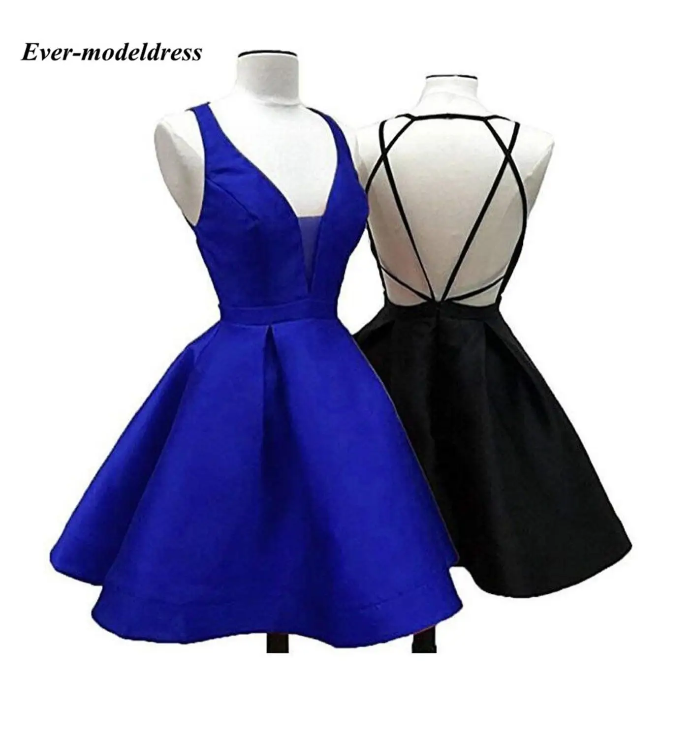 Royal Blue Короткие дешевые платья подружки невесты королевский синий бордовый v-образный вырез с открытой спиной Свадебные платья для гостей - Цвет: Royal Blue