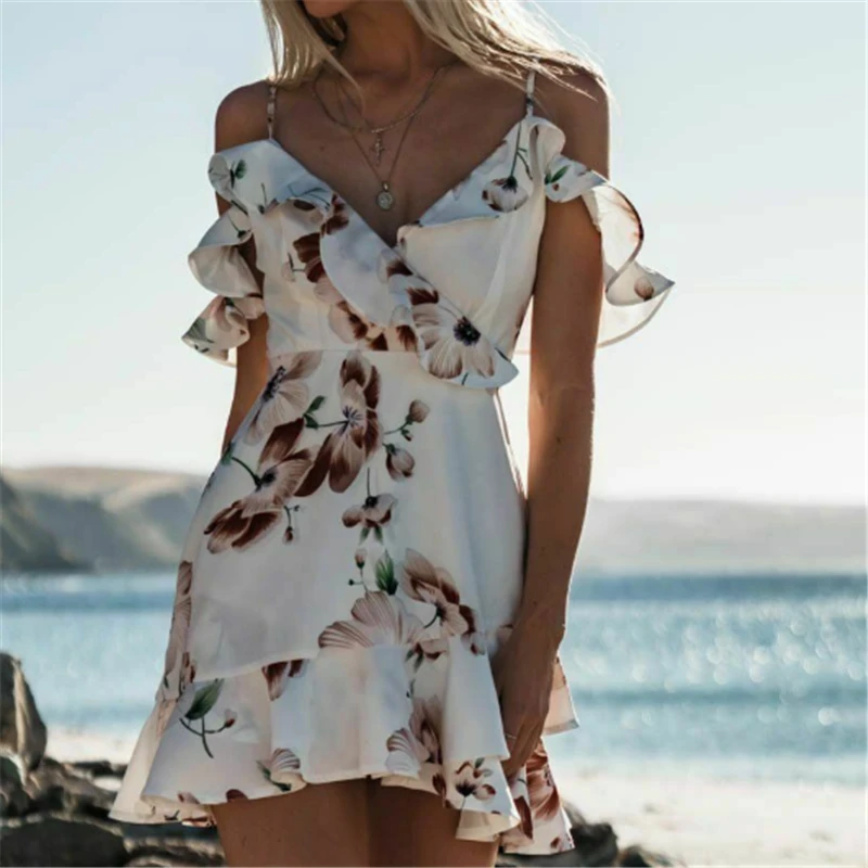 Vestidos женское летнее платье Цветочное платье Бохо с открытыми плечами шифоновое короткое для пляжной вечеринки мини-платье сексуальное женское праздничное платье - Цвет: as photo show