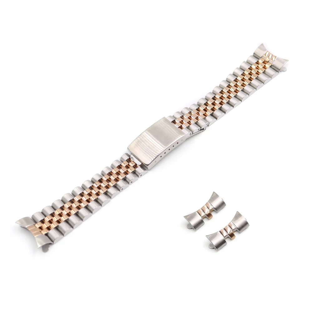 Rolamy 13 17 19 20 22mm Wholesale Hollow Curved End Solid Screw Links Replacement Watch Band Strap Old Style Jubilee Dayjust