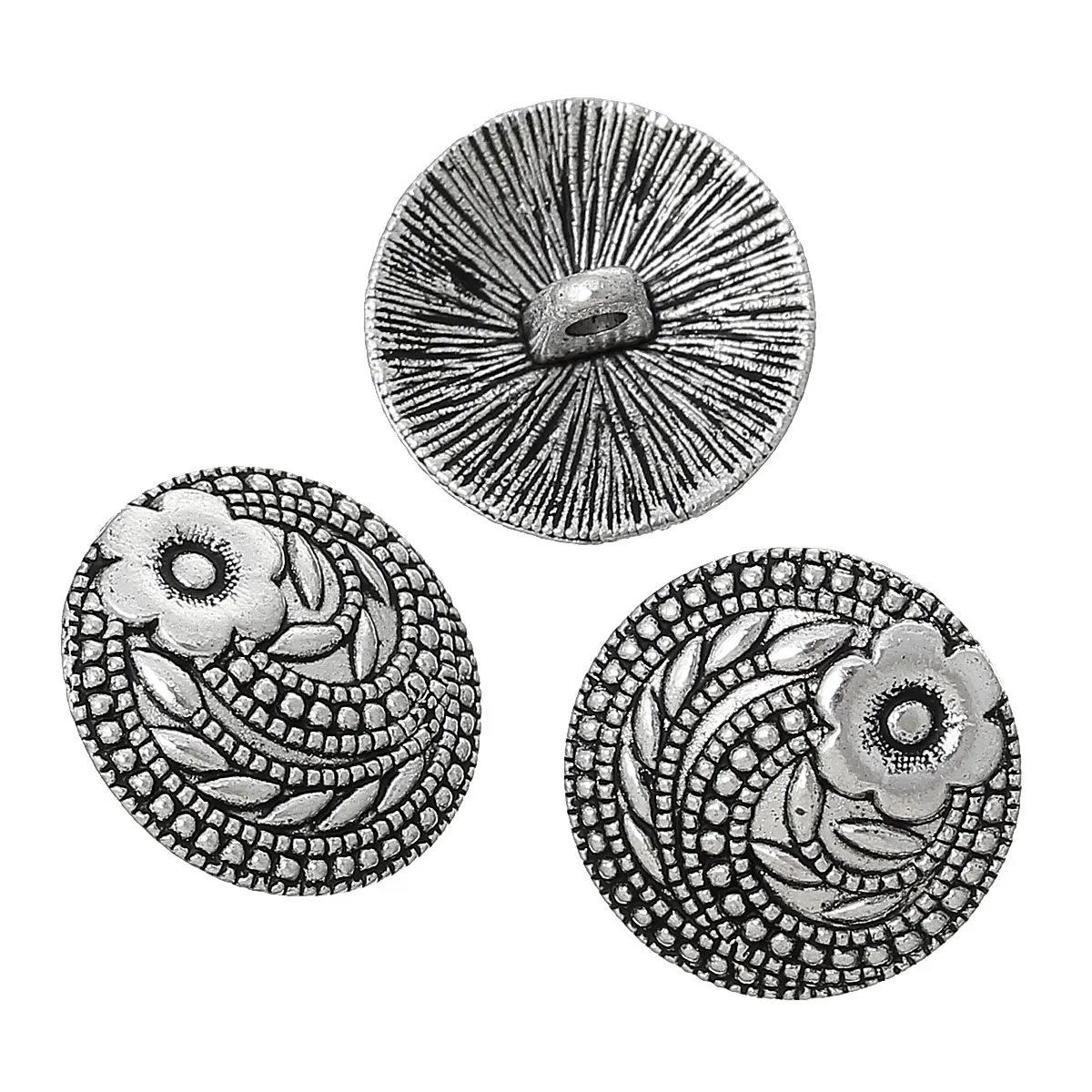

Zinc metal alloy Jeans Button Metal Buttons Round silver color Single Hole Flower 17mm( 5/8")Dia,7 PCs