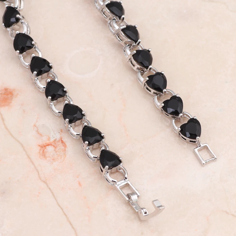 ROLILASON легко шикарный дизайн в форме сердца черный оникс Шарм Серебряный Браслеты