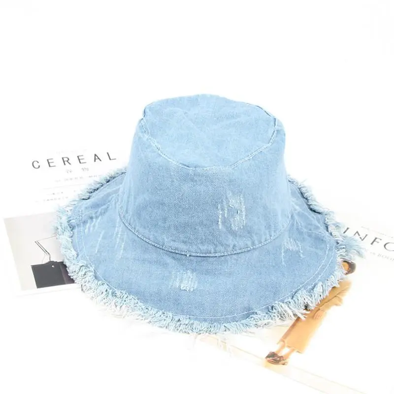 

LDSLYJR 2019 solid denim Retro Bucket Hat Fisherman Hat outdoor travel hat Sun Cap Hats for girl and Women 275