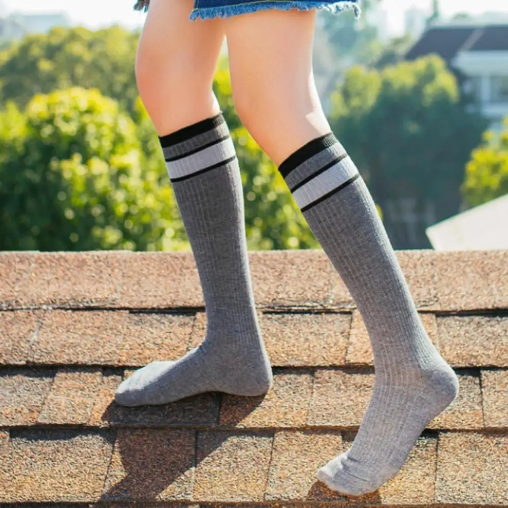Хлопковые женские гольфы 2 линии полосатые чулки модные распродажа|Чулки| |