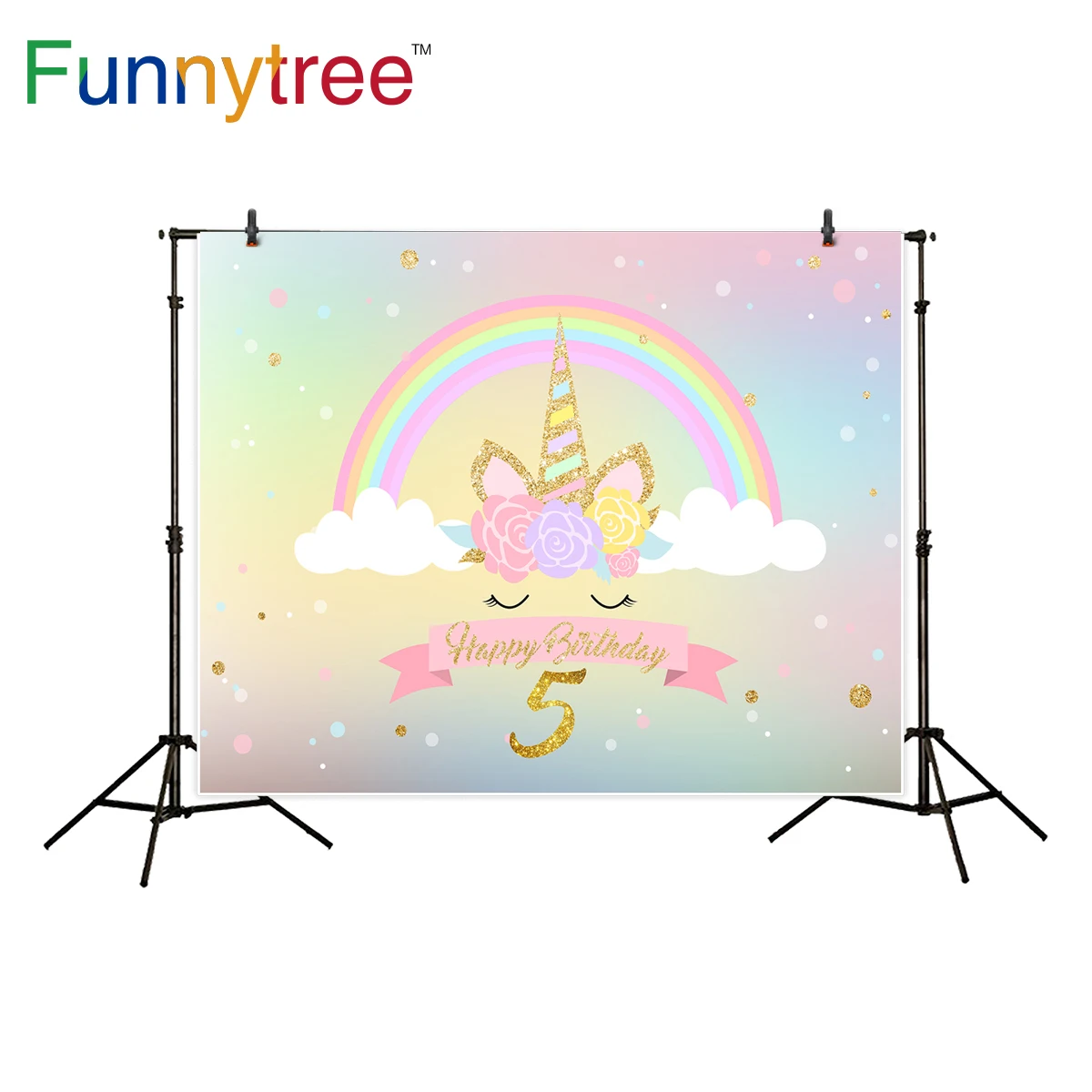 Funnytree unicorn backdrop for photographic studio birthday rainbow bokeh flower background photobooth prop | Электроника