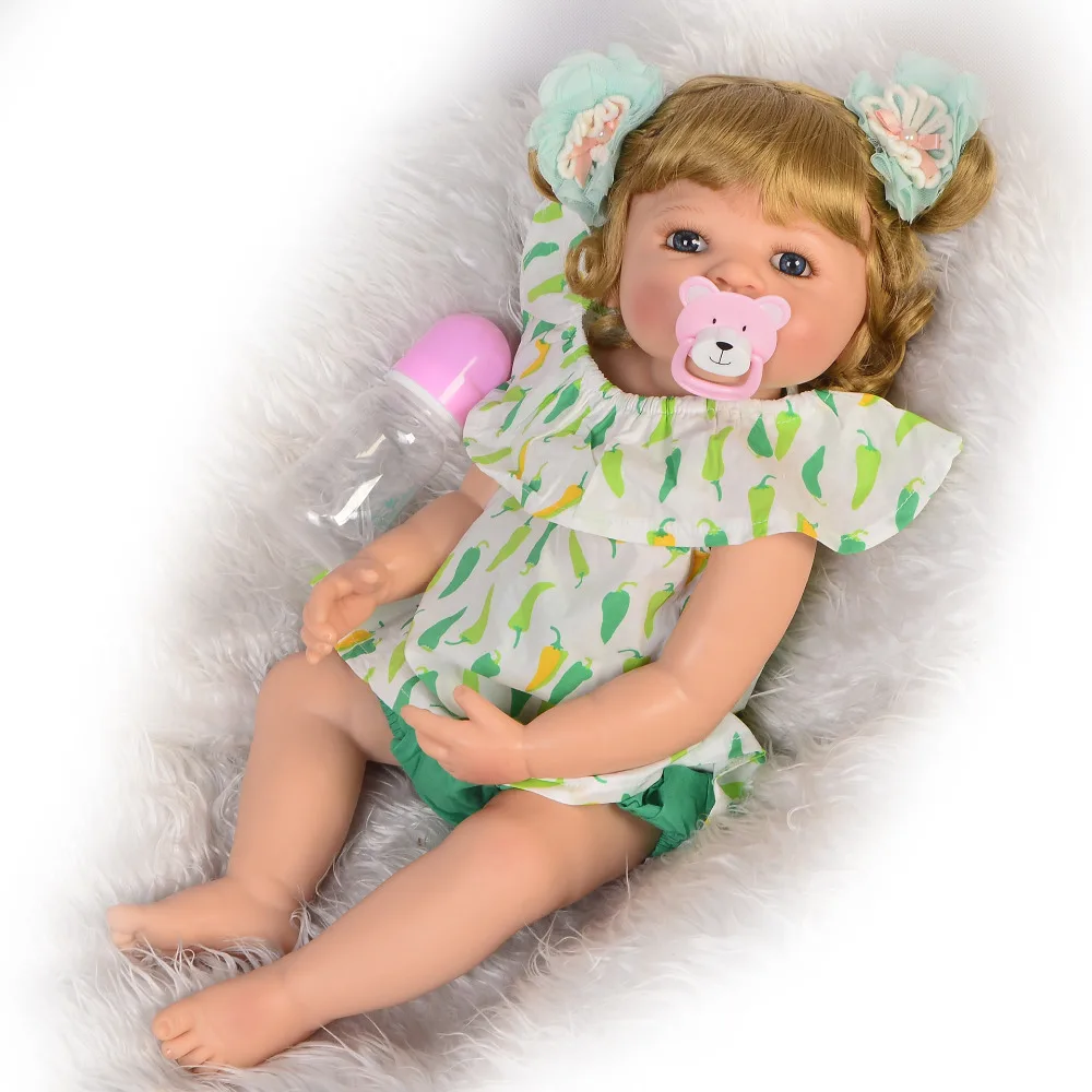 

22" girl doll reborn silicone reborn babies with Pink pacifier gift children Interactive playmate toys bebes bonecas menina 55cm