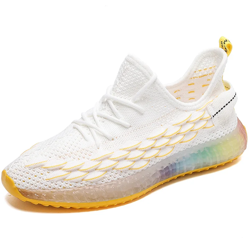 white and yellow Humtto летние мужские кроссовки для бега, уличные дышащие кроссовки, мужские мягкие кроссовки для бега, Мужская Нескользящая прогулочная обувь - Цвет: white and yellow