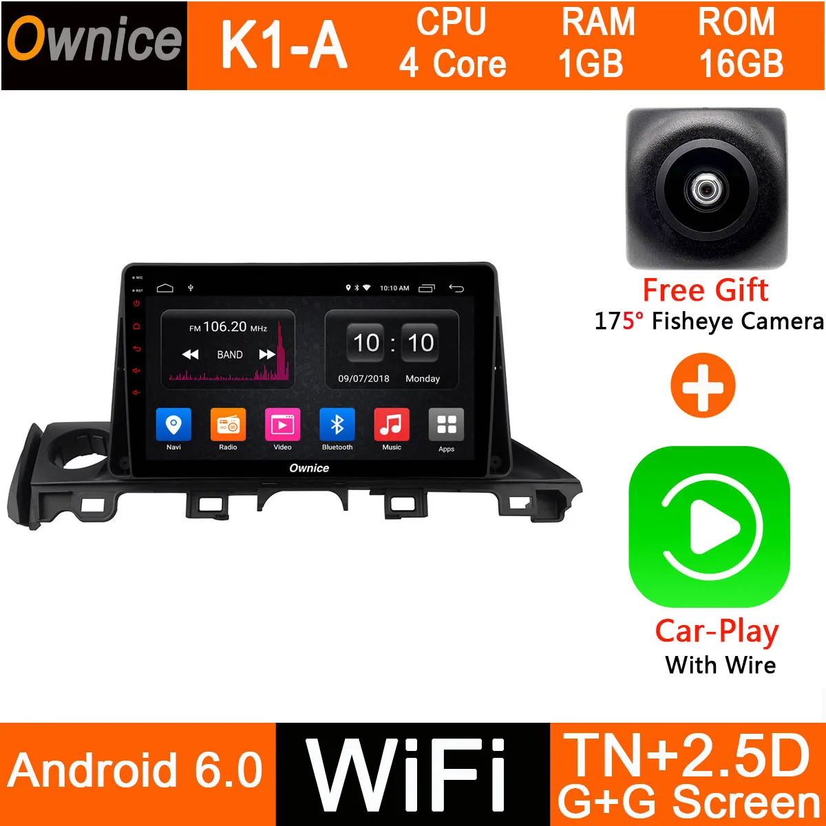K1-A-CarPlay Android 9,0 8 ядерный " ips 1Din 4G+ 32G DSP CarPlay Автомобильный DVD Радио gps Navi плеер для Mazda 6 III 3 GJ Atenza dzda6 - Цвет: K1-A-CarPlay