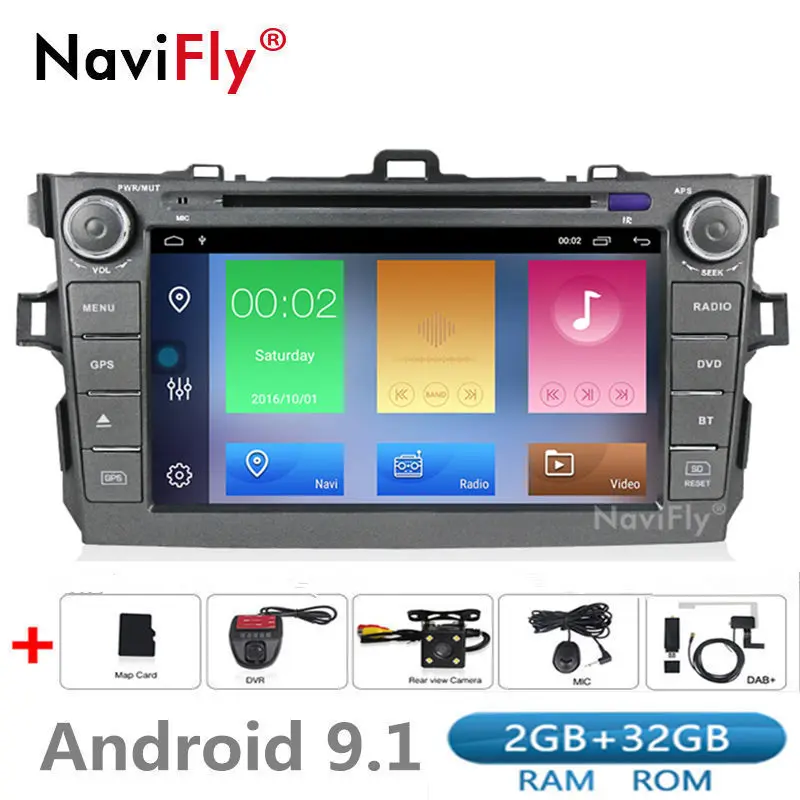 Автомобильный мультимедийный плеер 2din 2 + 32G Android 9 1 dvd для Toyota corolla 2007 2008 2009 2010 2011
