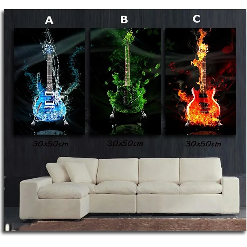 Алмазная гитара с вышивкой Триптих картина стразы Музыка DIY вышивка крестиком