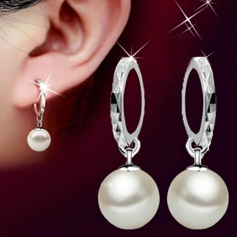 

QianBei 925 Sterling Silver Stud Earrings Luxury Super Flash Bling Pearl Ball Earring For Women Party Jewelry Oorbellen Gift
