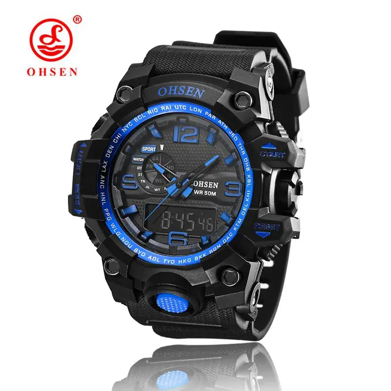 Синий OHSEN брендовые цифровые часы relojes para hombre мужские часы Кварцевые Relogio Masculino военные спортивные мужские повседневные наручные часы - Цвет: Синий