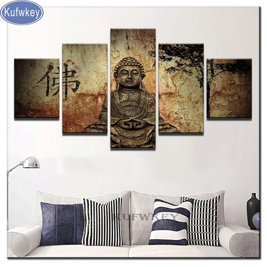 

5 piece Volledige vierkante / ronde diamant 5D DIY Diamond Painting religion buddha Diamond geborduurd Diamond Mosaic Home Decor